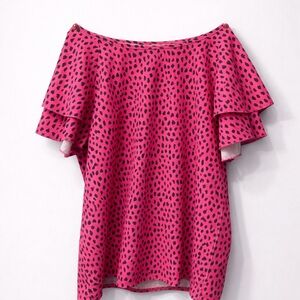 Pink Ruffle Sleeve Women's Top